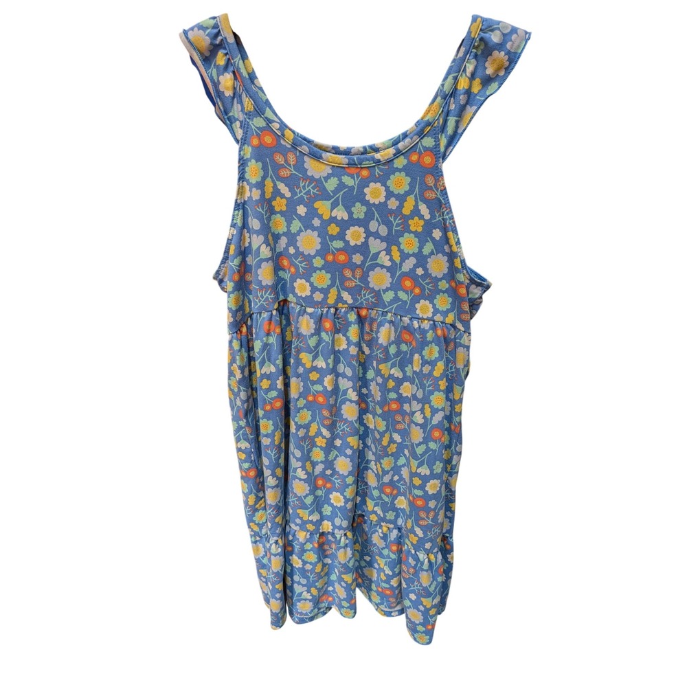 Members Mark Girls Blue Floral Ruffle Strap Tiered Dress M 7/8 Sleeveless Summer